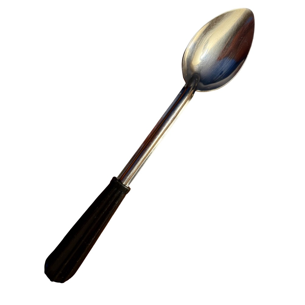 Vintage Vollrath Stainless Steel Serving Spoon Black Bakelite Handle 13.5 in USA